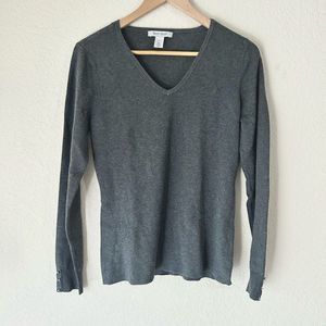 White House Black Market Grey V Neck Knit Sweater Size Large